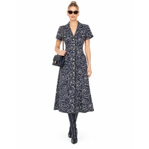 Chanel Navy & Ivory Camellia CC Logo Pearl Button Midi Dress Vintage